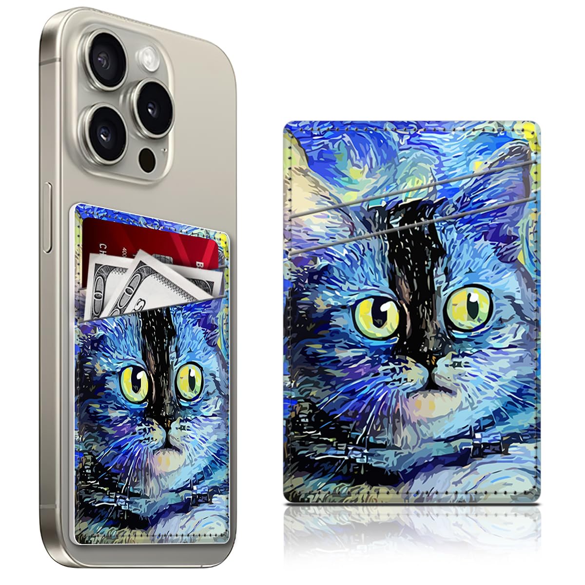 Starry Sky Cat Leather Card Wallet