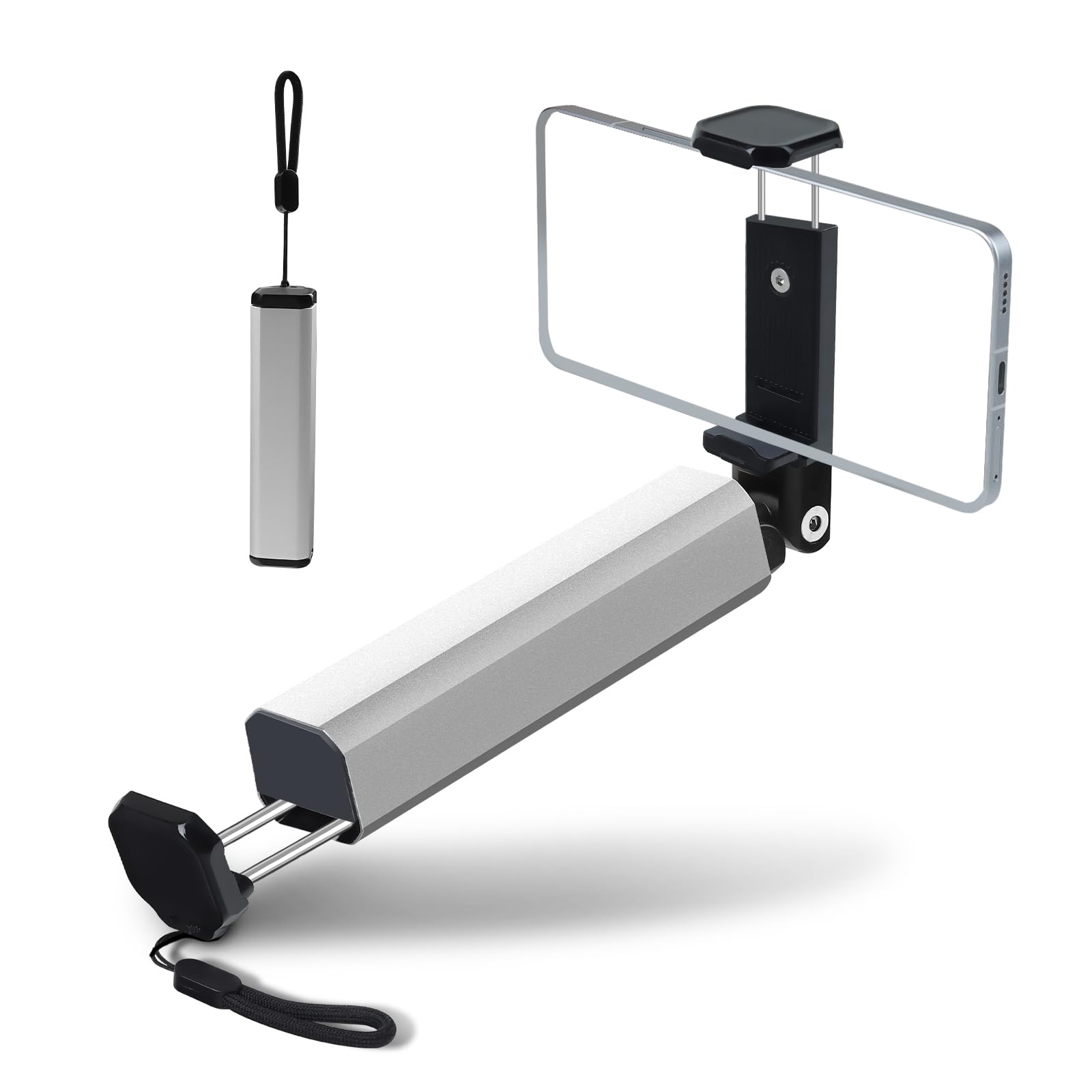 Foyucool Airplane in Flight Phone Holder Travel Essentials Accessories for Flying Universal Mobile Phone Stand Foldable Pocket Size 360° Rotation Aluminum Material Silver